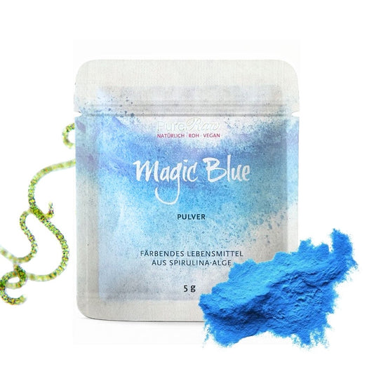 Magic Blue Portionspackung mit intensiv blauem Spirulina-Farbpulver