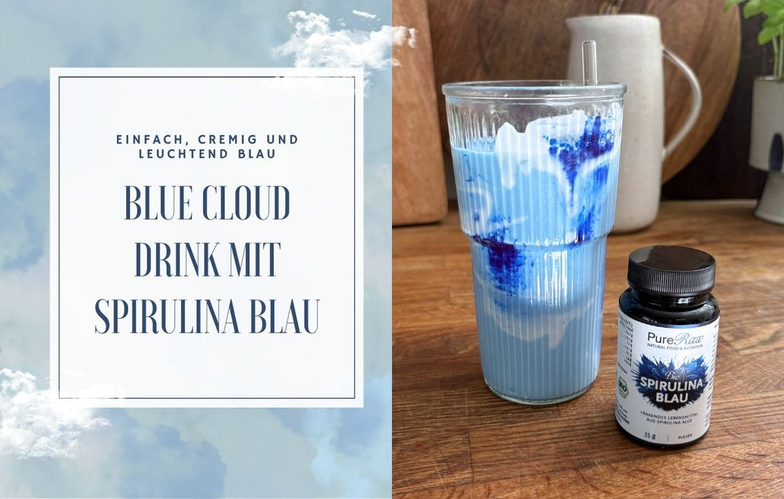 Veganer Blue Cloud Drink mit Kokosmilch und Spirulina Blau im Glas