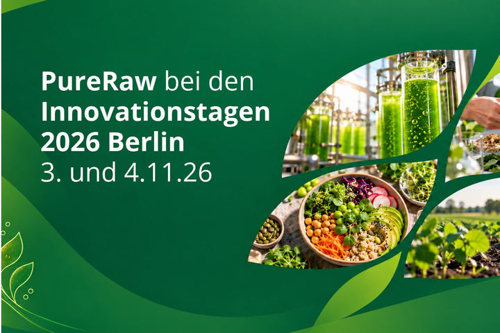 **Alt-Text:**   PureRaw bei den Innovationstagen 2026 in Berlin mit Motiven zu Algenforschung, pflanzlicher Ernährung und nachhaltiger Landwirtschaft.
