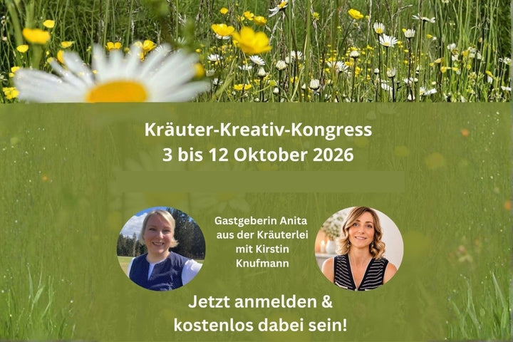 Werbebanner zum Kräuter-Kreativ-Online-Kongress 2026 mit Gastgeberin Anita Arneitz