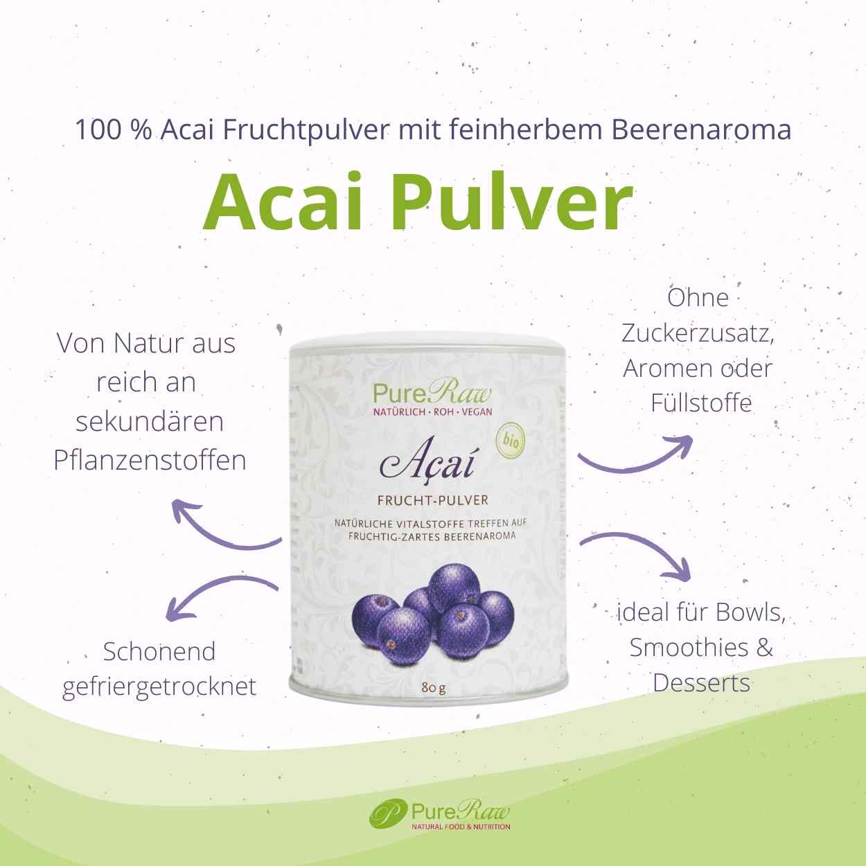 Acai Frucht Pulver (Bio & Roh) 80 g