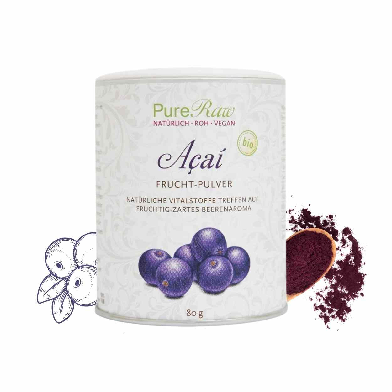 Acai Frucht Pulver (Bio & Roh) 80 g