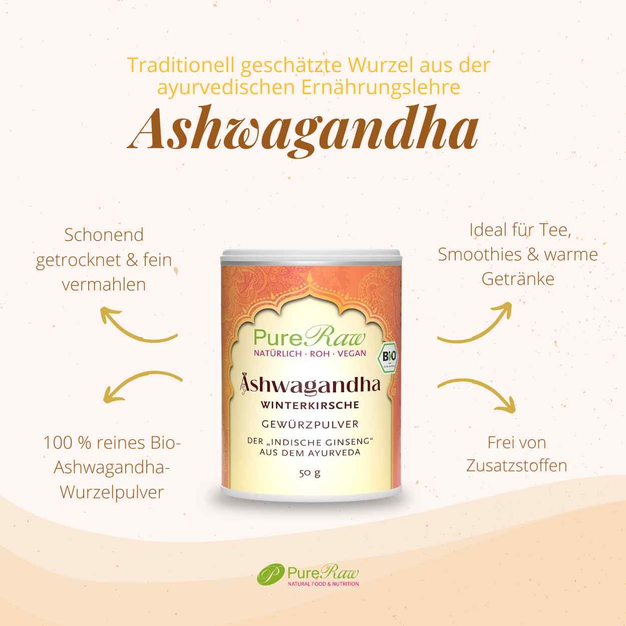 Ashwagandha Pulver (Bio & Roh) 50 g