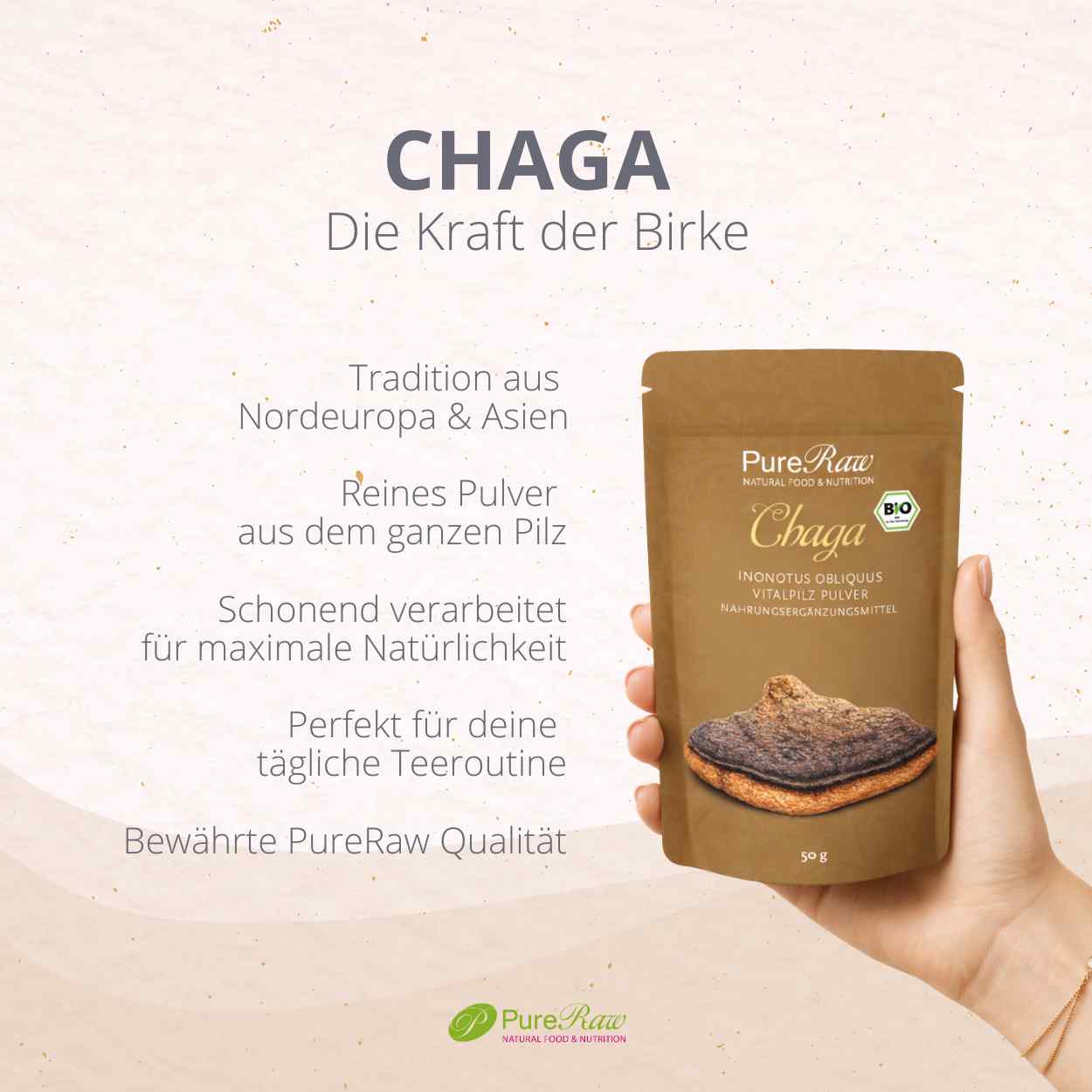 Chaga Pilz Pulver (Inonotus obliquus), (Bio & Roh) 50 g