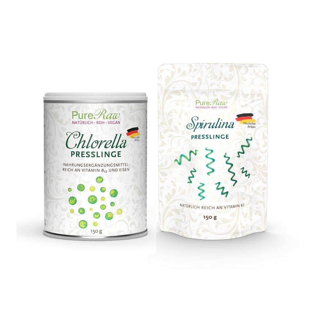 Chlorella Presslinge 150 g (Deutschland), (Roh)  & Spirulina Presslinge 150 g (Deutschland), (Roh)
