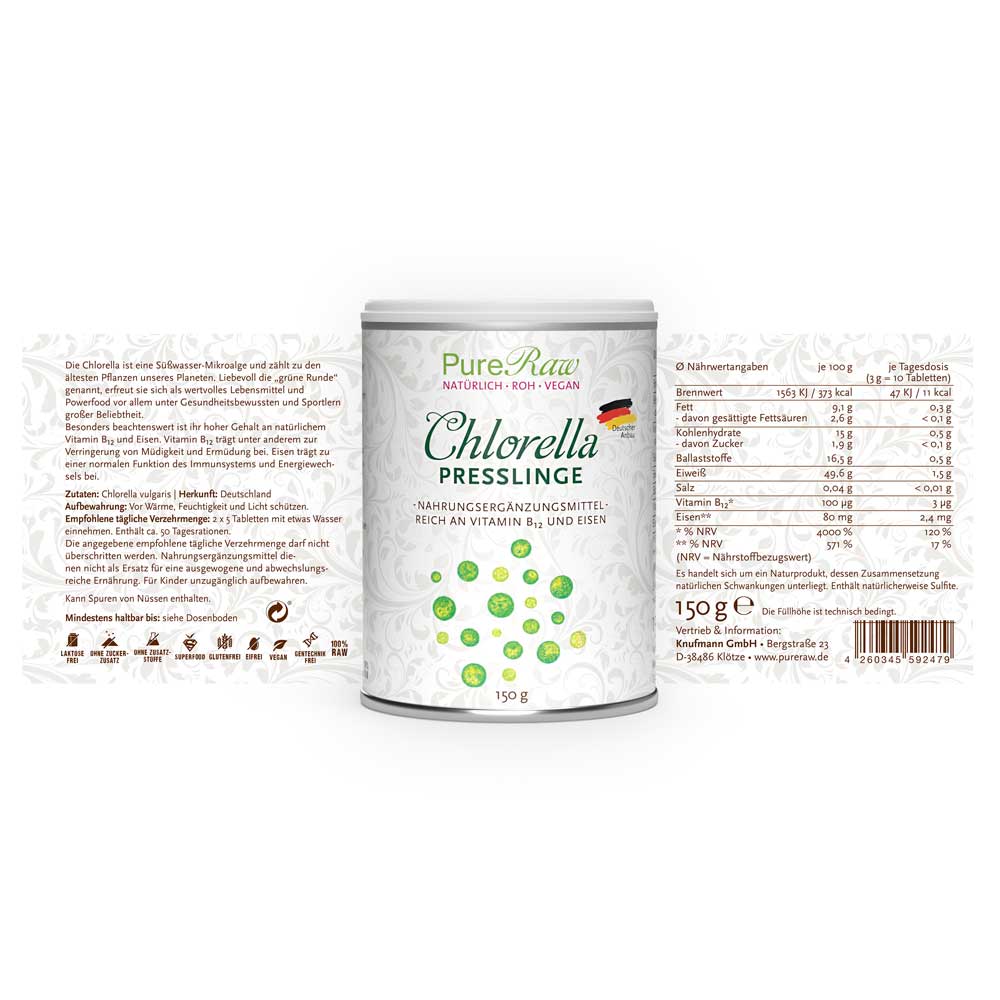 Chlorella Presslinge 150 g (Deutschland), (Roh)  & Spirulina Presslinge 150 g (Deutschland), (Roh)