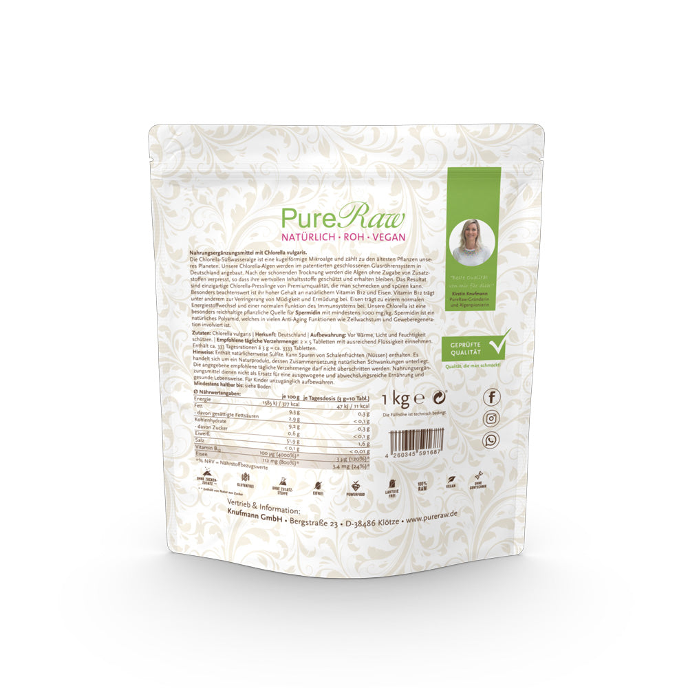 Chlorella Presslinge 1 Kg (Deutschland), (Roh)  & Spirulina Presslinge 850 g (Deutschland), (Roh)