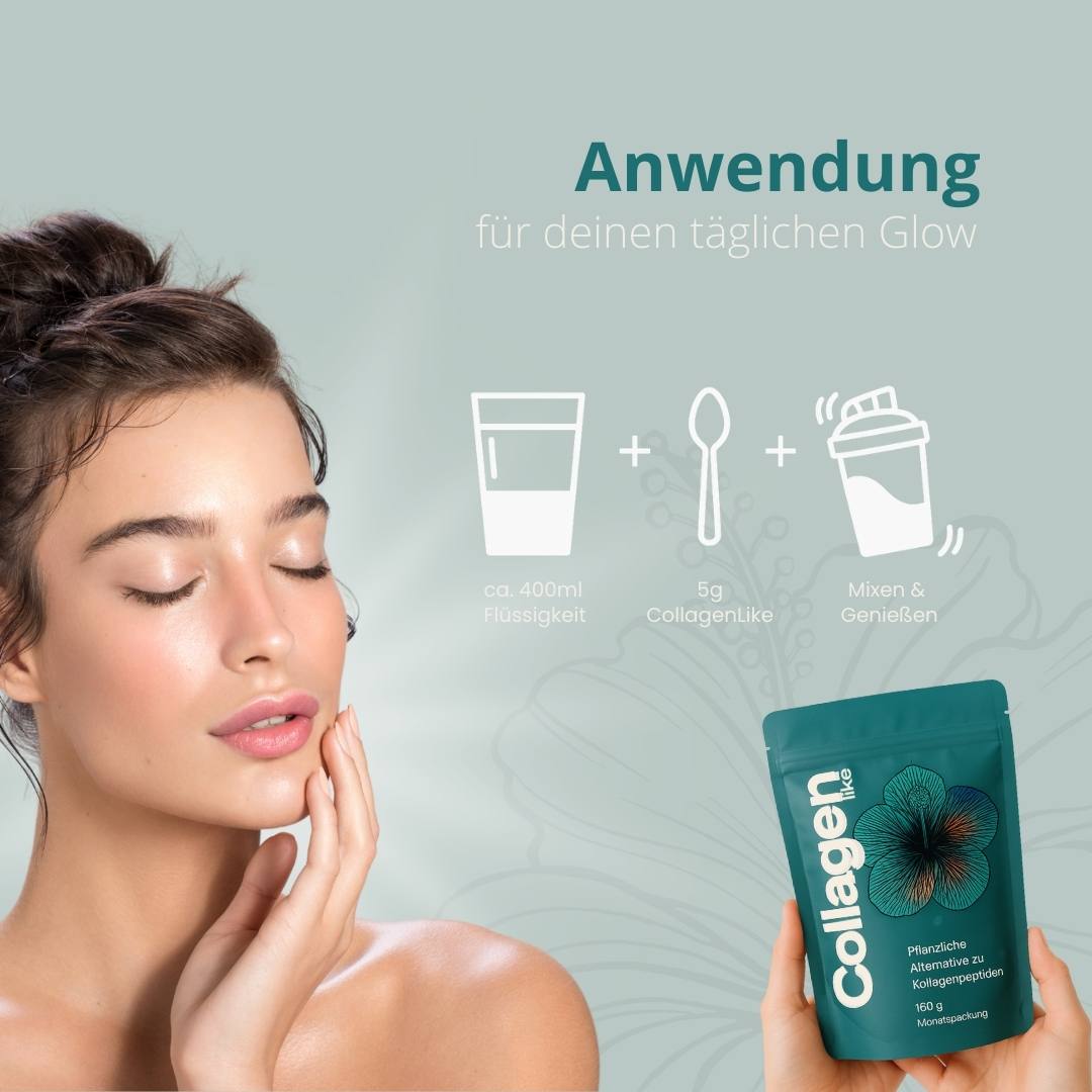 Frau mit PureRaw CollagenLike Pulver für die tägliche Beauty-Routine