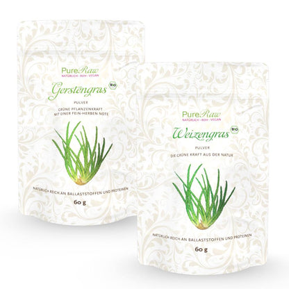 Gerstengras Pulver (Bio & Roh) 60 g & Weizengras Pulver (Bio & Roh) 60 g