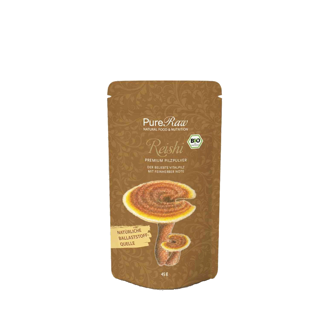 PureRaw Reishi Vitalpilz Pulver Bio aus 100 % reinem Reishi im wiederverschließbaren Beutel