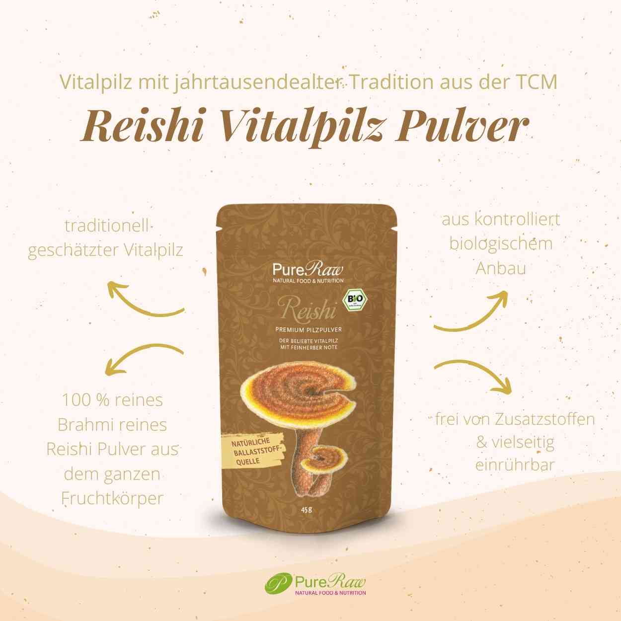 Reishi Pilz Pulver Premium (Ganoderma lucidum), (Bio) 45 g