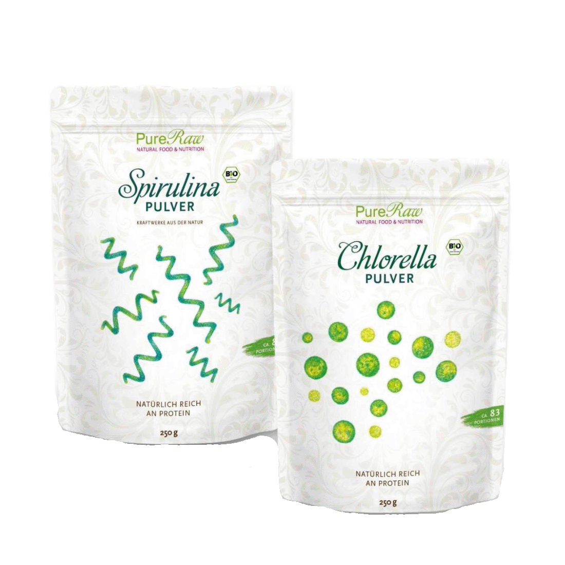 Value pack Spirulina Powder (China), (Organic & Raw) 250 g & Chlorella Powder (China), (Organic & Raw) 250 g