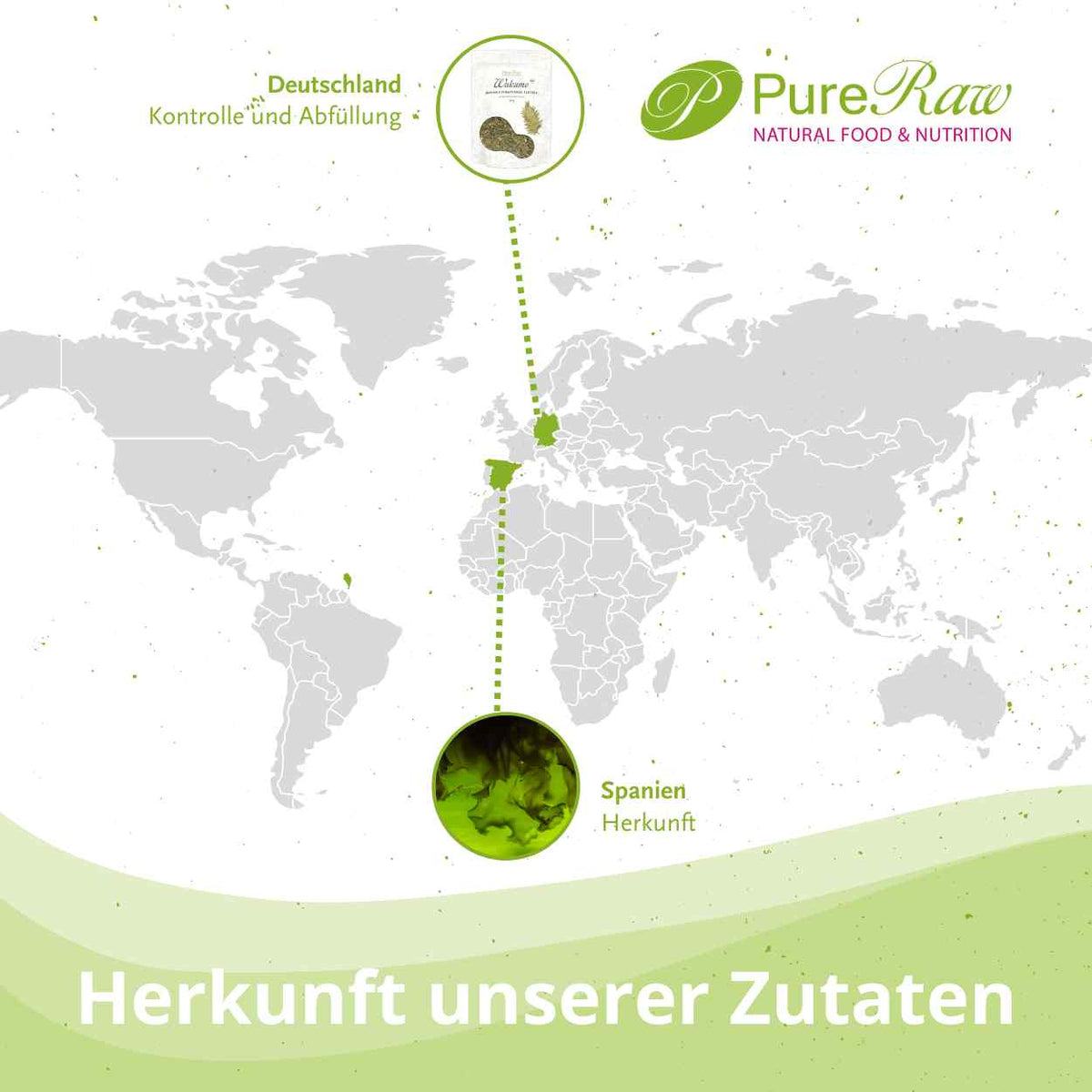 Herkunft der PureRaw Bio Wakame Flocken aus Spanien