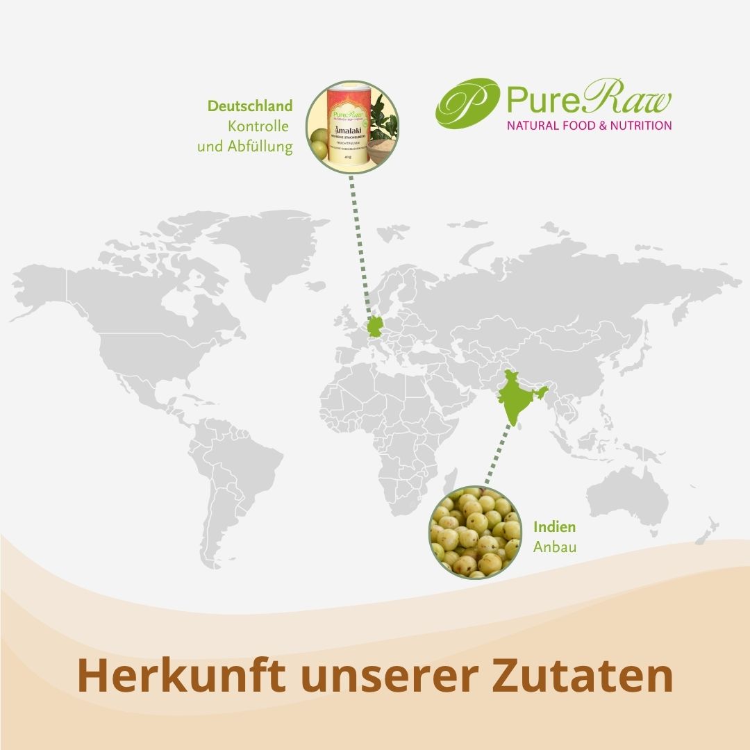 Herkunft der Zutaten des PureRaw Amalaki Pulvers aus Indien