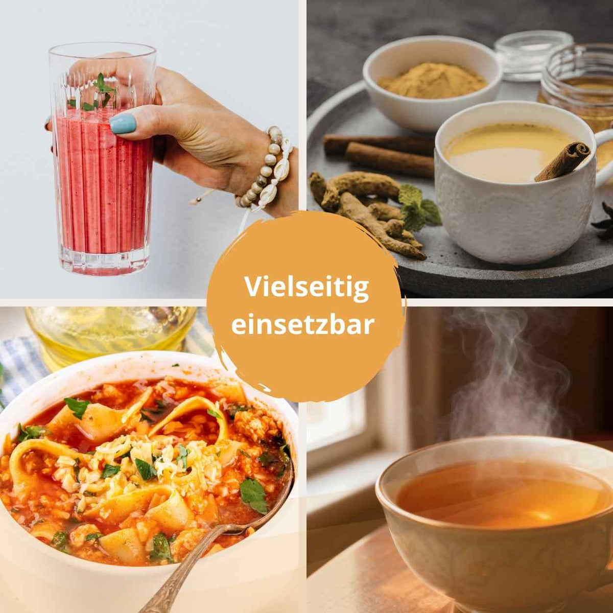 Ashwagandha Pulver vielseitig verwendbar in Smoothies, warmen Getränken, Suppen und Tee
