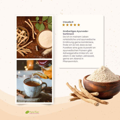 Ashwagandha Pulver zur vielseitigen Verwendung in Tee, Pflanzendrinks und Speisen