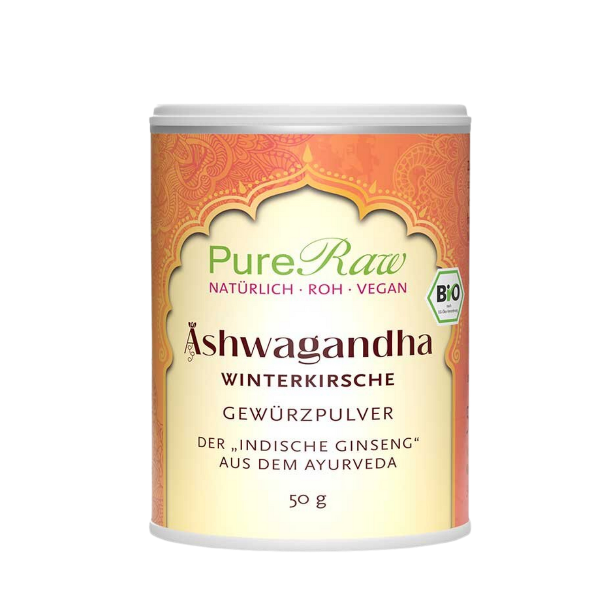 PureRaw Bio Ashwagandha Pulver aus Indien in der 50-g-Dose