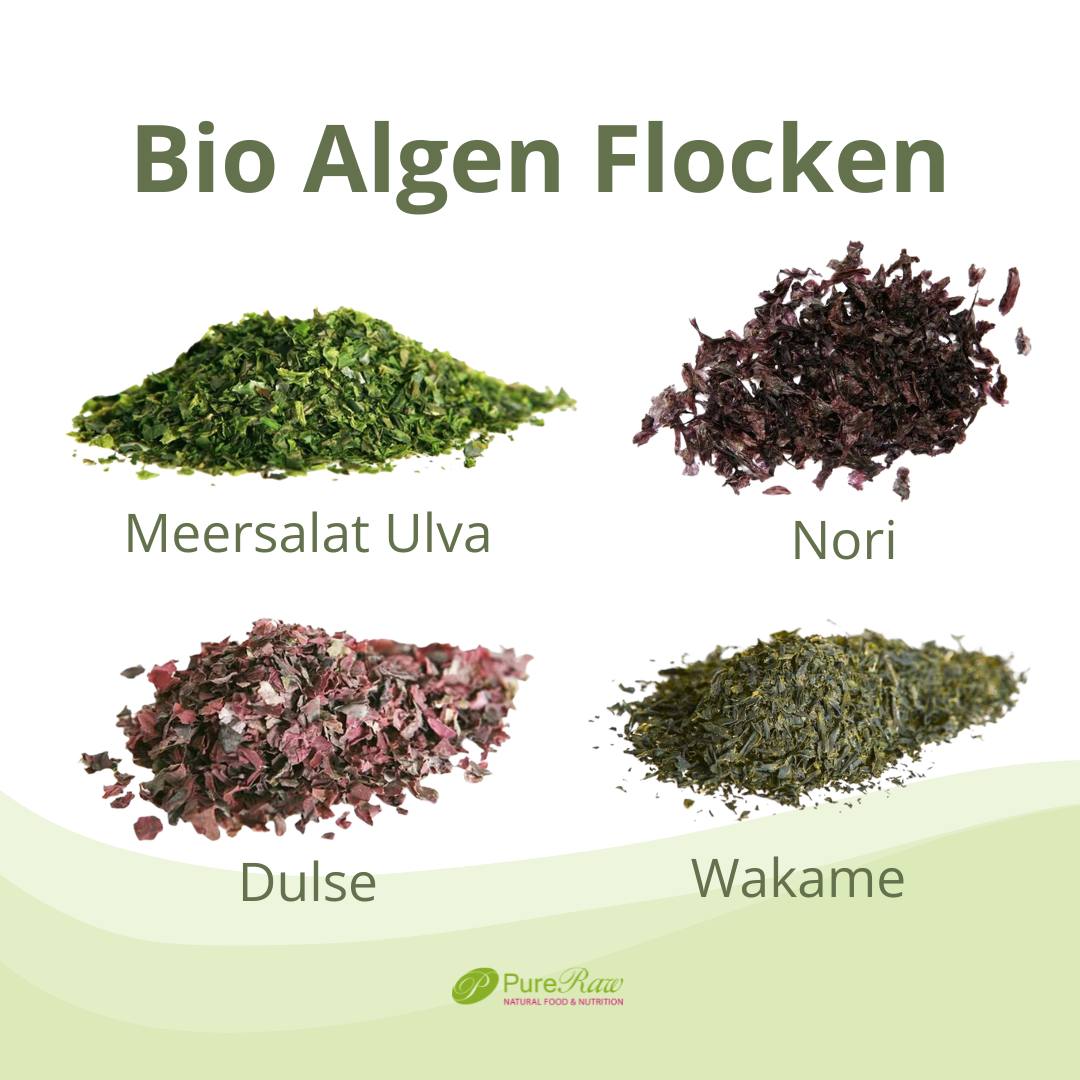 Bio Algen Flocken Ansicht - meersalat Ulva, Nori, Dulse und Wakame locken 
