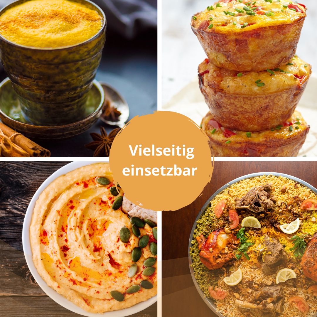 Sonnenfeuer vielseitig verwendet für Goldene Latte, Gebäck, Dips und herzhafte Gerichte