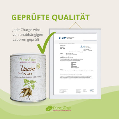 Laborgeprüfte Qualität des PureRaw Bio Yacón Pulvers