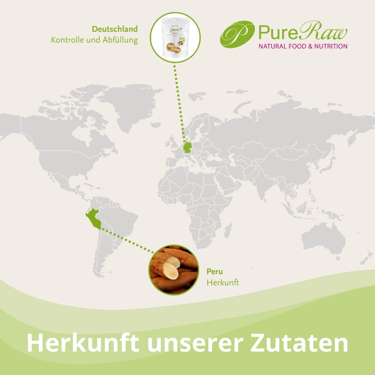 Herkunft der Yaconwurzel aus Peru und Kontrolle sowie Abfüllung des Yacon Snacks in Deutschland