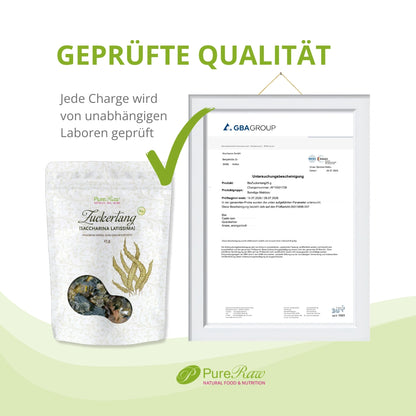 Laborgeprüfte Qualität des PureRaw Bio Zuckertangs