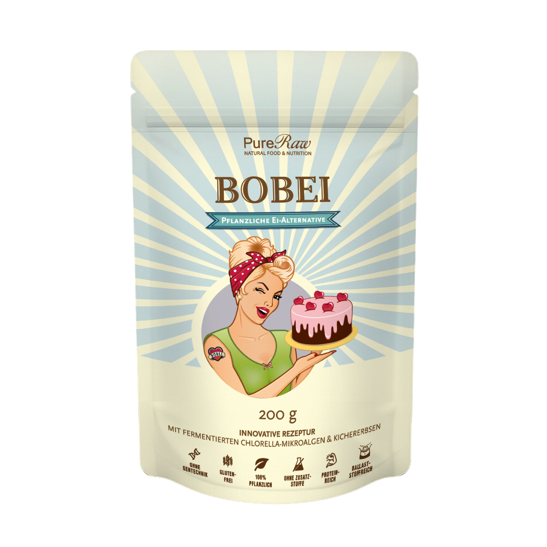 BOBEI pflanzliche Ei-Alternative mit fermentierter Chlorella und Kichererbse, 200 g Packung von PureRaw