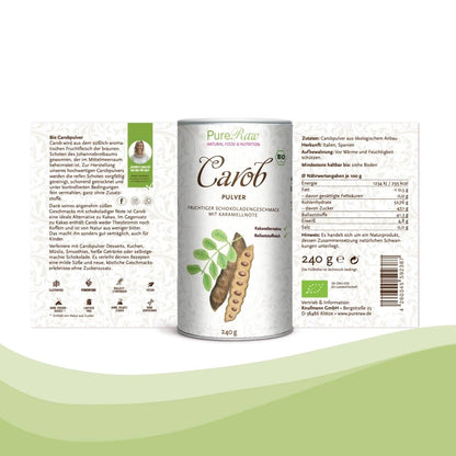 Produkt- und Nährwertangaben PureRaw Carob Pulver 