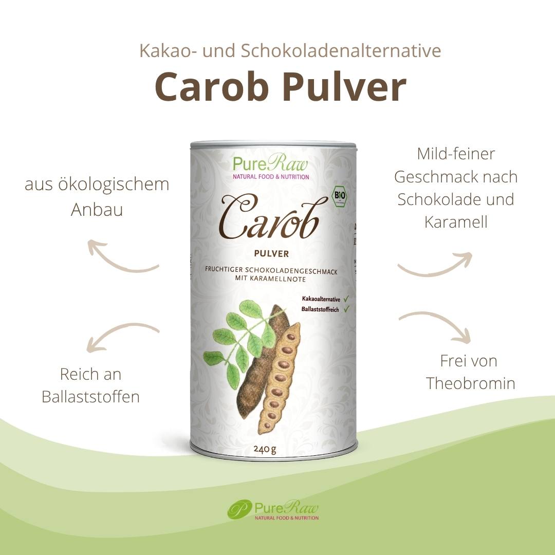 Infografik mit einer Produktpackung und Vorteilen wie „aus biologischem Anbau“ und „reich an Ballaststoffen“