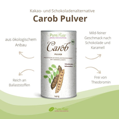 Infografik mit einer Produktpackung und Vorteilen wie „aus biologischem Anbau“ und „reich an Ballaststoffen“