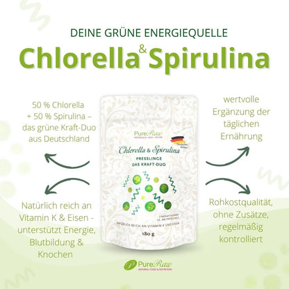 Chlorella & Spirulina Presslinge DUO aus Deutschland mit Vitamin K und Eisen in Rohkostqualität