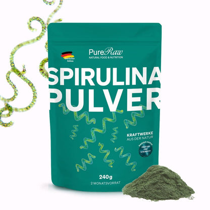 Deutsches Spirulina Pulver mit Spirulina Alge und dem Pulver 