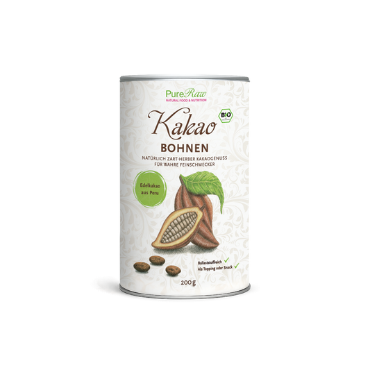 PureRaw Bio Kakaobohnen in Rohkostqualität, 200-g-Dose