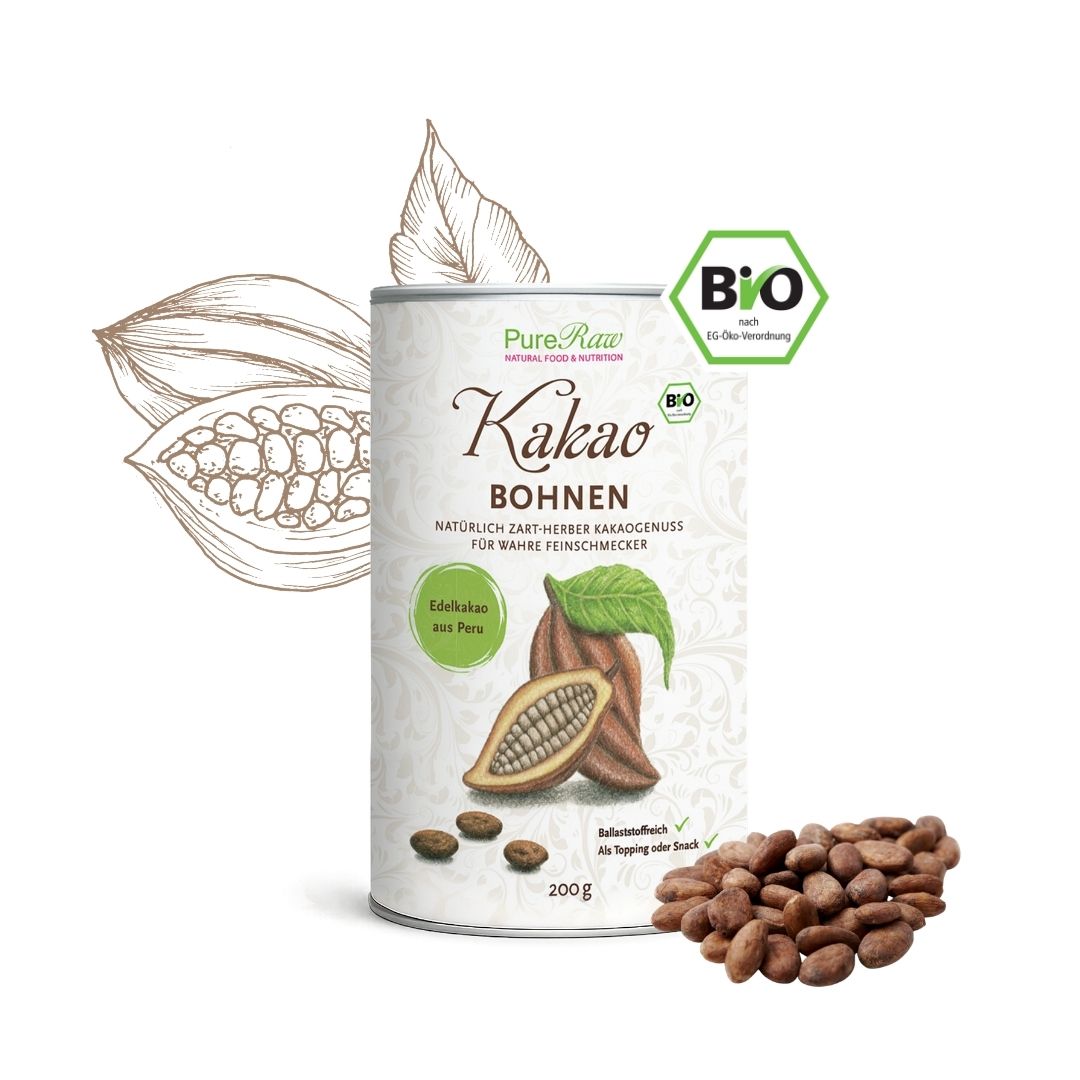 PureRaw Bio Kakaobohnen aus Peru mit ganzen rohen Kakaobohnen
