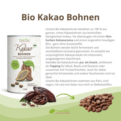 PureRaw Bio Rohkakaobohnen aus Peru, ballaststoffreich und vielseitig verwendbar