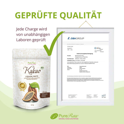Untersuchung - Laborprüfung zu PureRaw Kakao Liqour/Paste