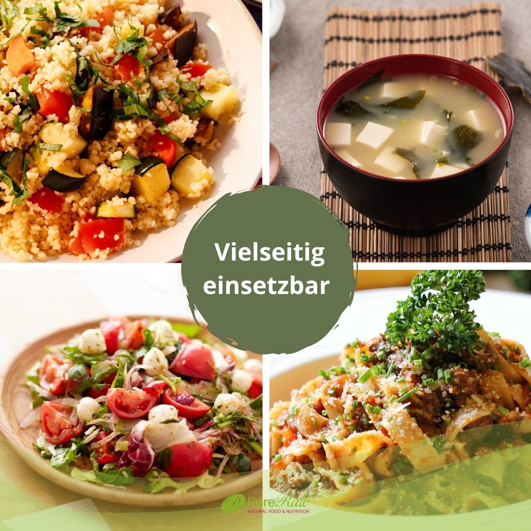 Collage mit verschiedenen Gerichten, in denen Kombu Algen vielseitig eingesetzt werden können.
