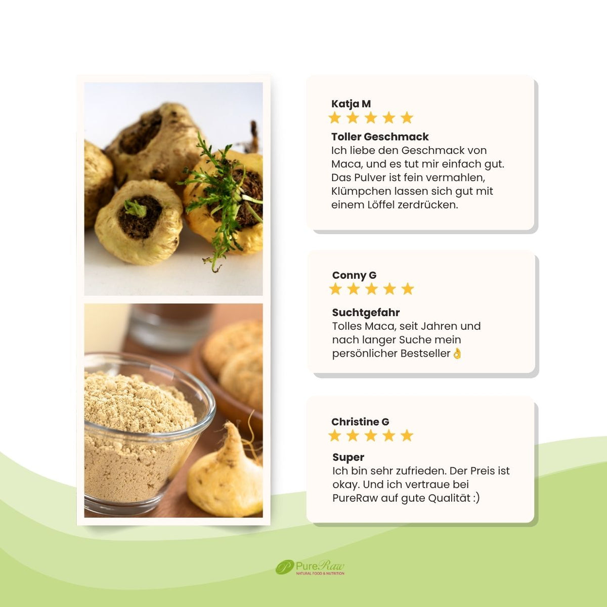 Kundenbewertungen und Anwendungsideen für PureRaw Maca Pulver