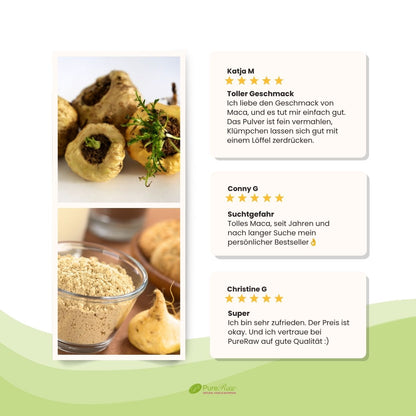 Kundenbewertungen und Anwendungsideen für PureRaw Maca Pulver