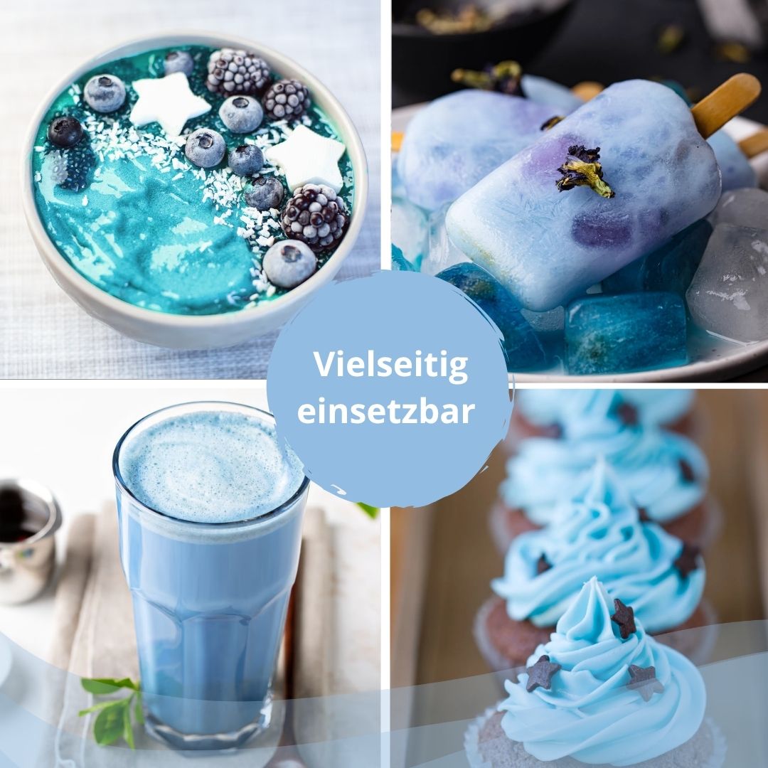 Magic Blue vielseitig eingesetzt in blauen Desserts, Drink und Gebäck