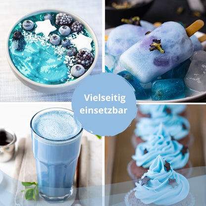 Magic Blue vielseitig eingesetzt in blauen Desserts, Drink und Gebäck