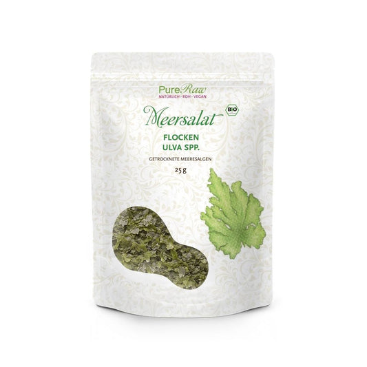 Bio Meersalat Flocken aus Ulva im 25-g-Standbeutel von PureRaw