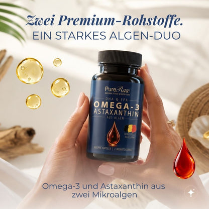 PureRaw Omega-3 plus Astaxanthin mit zwei Premiumrohstoffen aus Mikroalgen