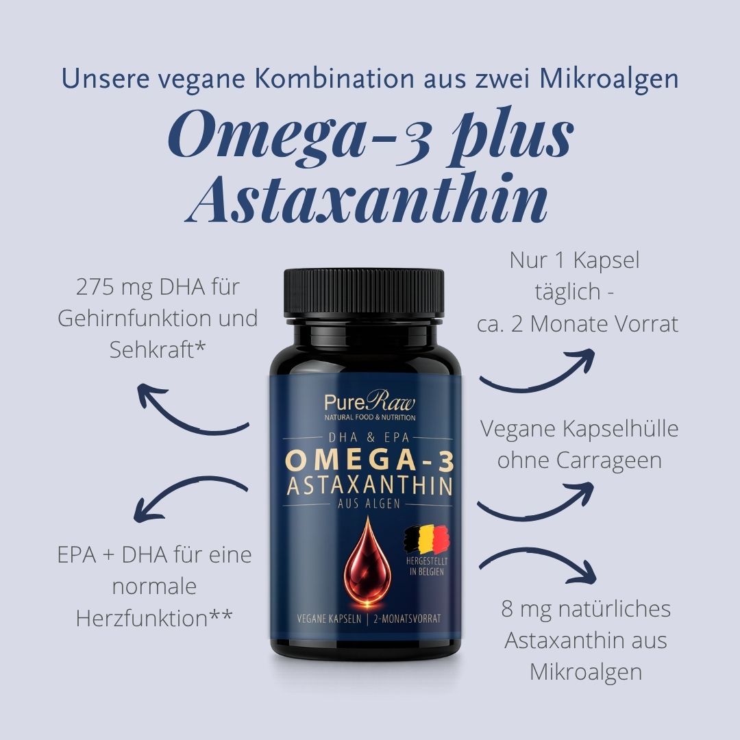 VivoMega Algenöl mit DHA und EPA kombiniert mit natürlichem axabio Astaxanthin