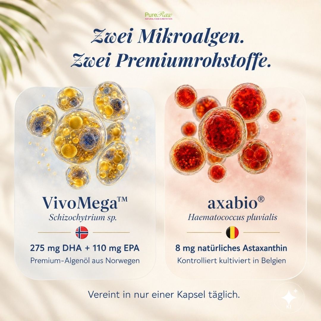 VivoMega Algenöl und axabio Astaxanthin – zwei Premiumrohstoffe aus Mikroalgen