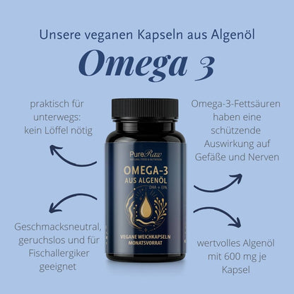 Infografik über Omega-3-Fettsäuren und ihre Bedeutung für Herz, Gehirn und Sehkraft 