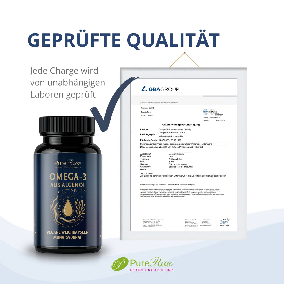 Untersuchungsbescheinigung für Omega-3 aus Algenöl