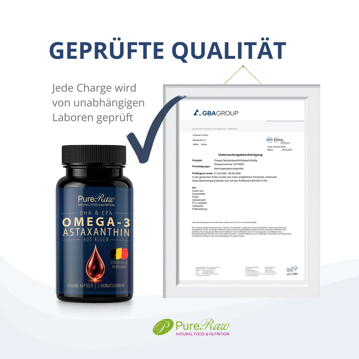 Omega3 plus Astaxanthin unabhängig geprüft mit Ansicht Prüfbericht
