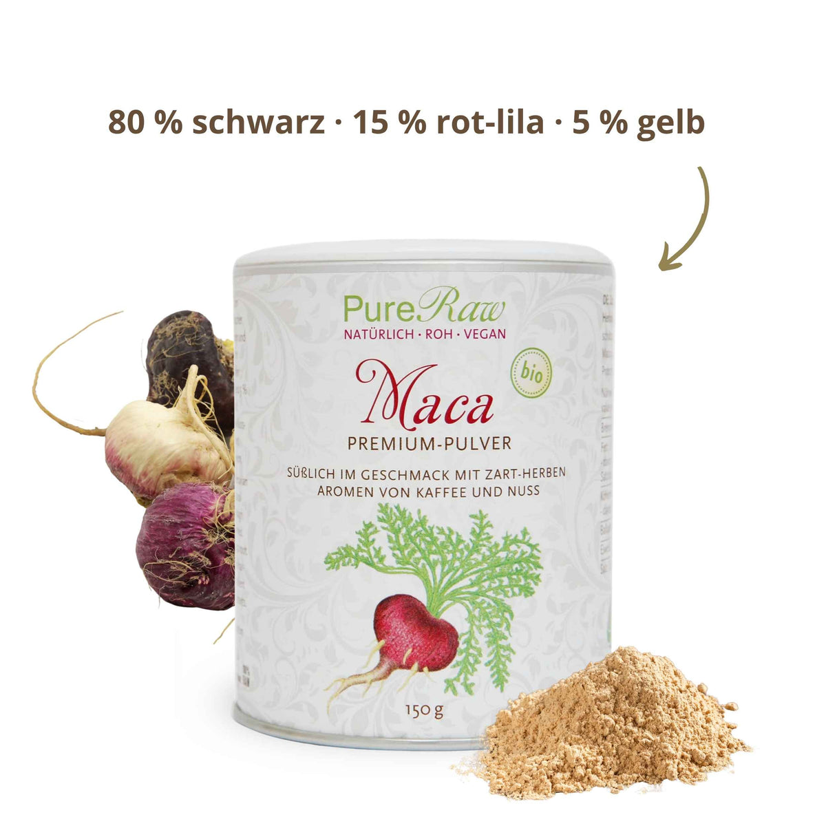 Maca Premium Pulver (Bio & Roh) 150 g