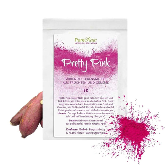 Pretty Pink Portionspackung mit kräftig pinkem Farbpulver und Süßkartoffel